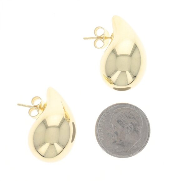 Yellow Gold Large Teardrop Stud Earrings - 18k Pierced - Picture 4 of 6